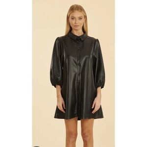 Dolce Cabo puff sleeve faux leather dress Color Black Size XS